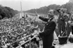 Martin Luther King Jr. speaking to a massive crowd during the 1963 March on Washington.