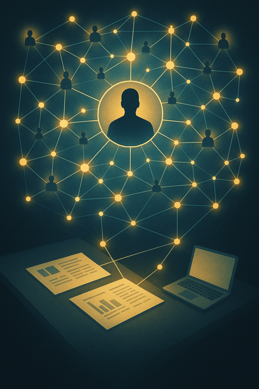 Abstract illustration of a network of glowing nodes and human silhouettes connected by lines, symbolizing organization and communication within a social movement.