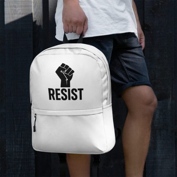 RESIST Backpack – Minimalist Black Text on White - Image 2