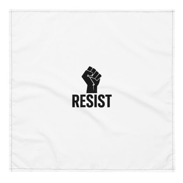 White bandana with black raised fist and RESIST text centered