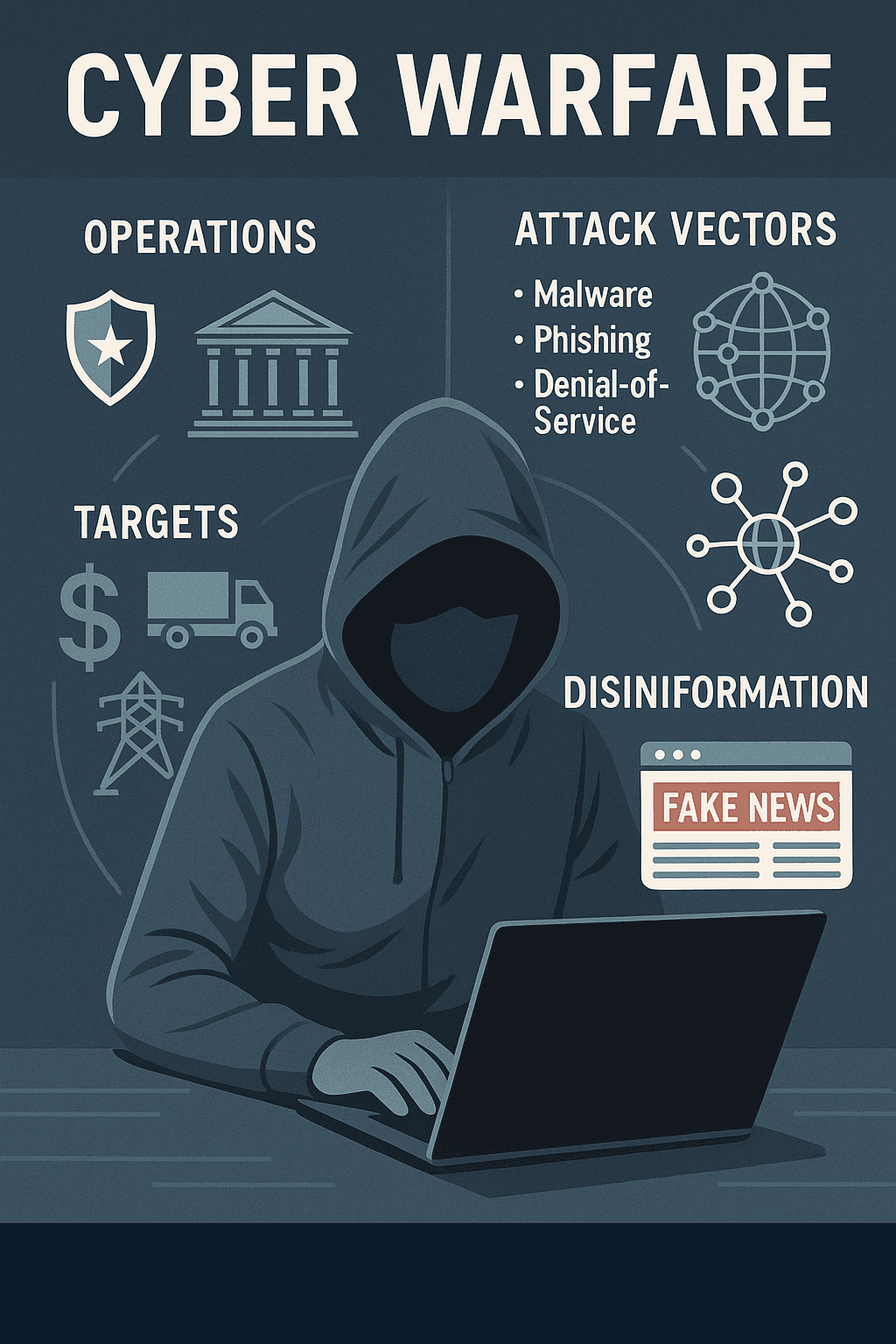 Conceptual illustration of cyber and hybrid warfare capabilities in the India-Pakistan theater