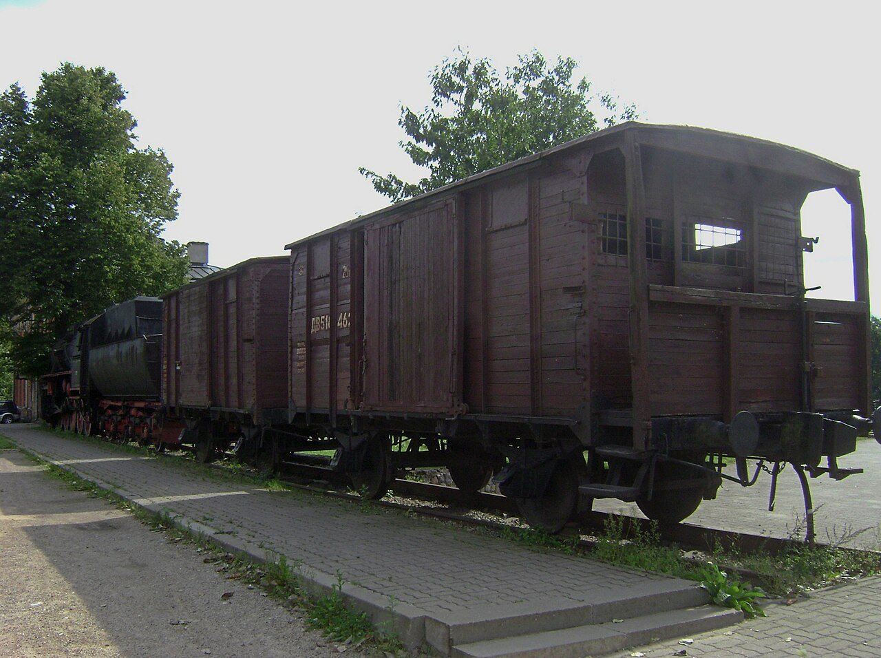 Preserved Soviet deportation boxcar at the Naujoji Vilnia memorial in Vilnius, Lithuania.